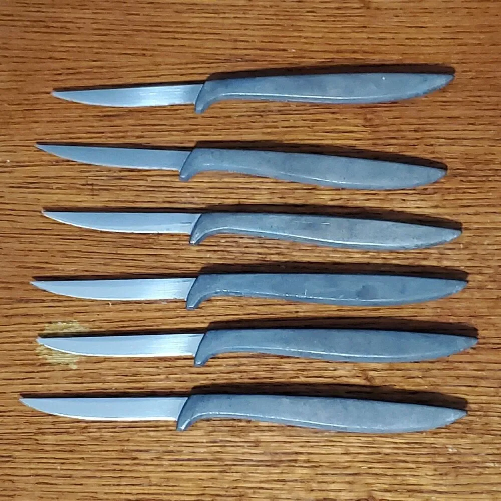 Vintage Gerber Miming Steak Knives Lot of 6 Gray Handle 1960s Knife Set Dinner